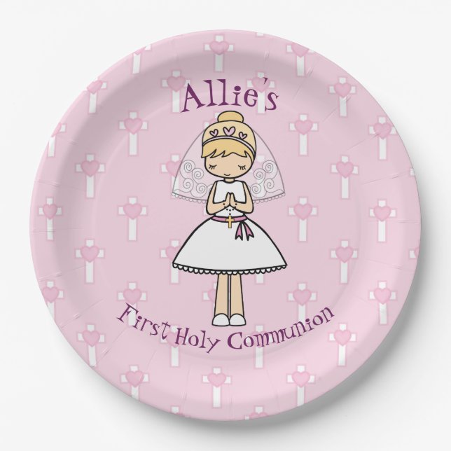 Assiettes En Carton Adorable First Holy Communion blonde nom de fille (Devant)