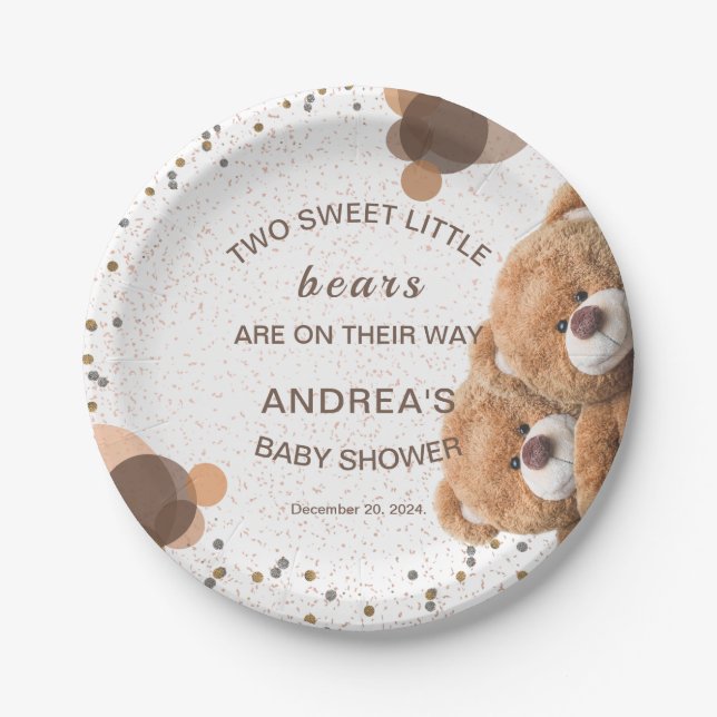 Assiettes En Carton Adorable Ours jumeaux Plaques de papier Baby showe (Devant)