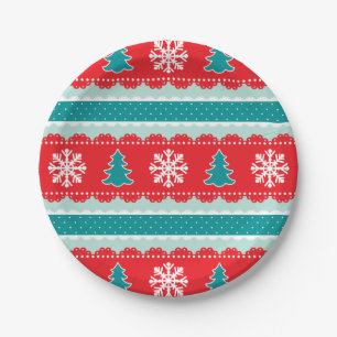 Assiettes En Carton Adorable Rouge Turquoise Design de Noël Avec Snow