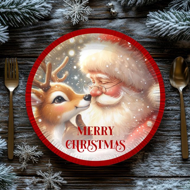 Assiettes En Carton Adorable Santa Claus and Rudolph Party Plates (Adorable Santa Claus and Rudolph Party Plates)