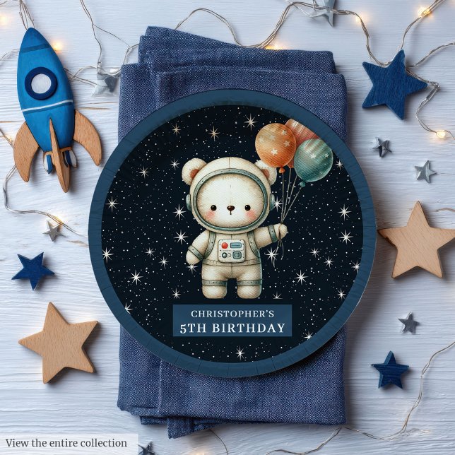 Assiettes En Carton Adorable Teddy Bear Astronaut Plaques papier sur m (Adorable Teddy Bear Astronaut Paper Plates Personalized)