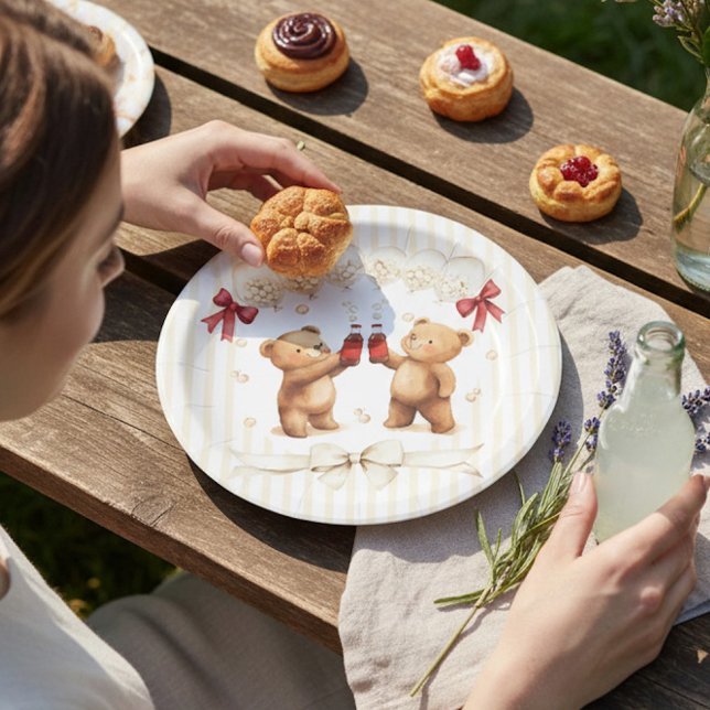 Assiettes En Carton Adorable Teddy Bear "Ready to Pop" Baby Shower  (Créateur téléchargé)