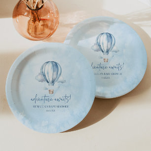 Assiettes En Carton Adventure Attend ! Baby shower Blue Hot Air Balloo
