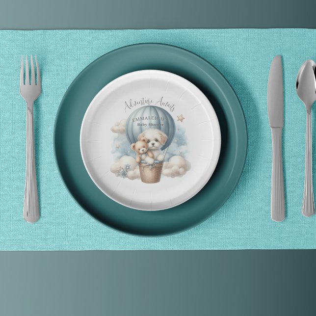 Assiettes En Carton Adventure Await Hot Air Balloon Baby shower de chi (Créateur téléchargé)