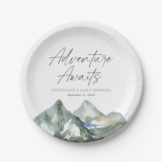 Assiettes En Carton Adventure Await Mountain Boy Baby shower (Devant)