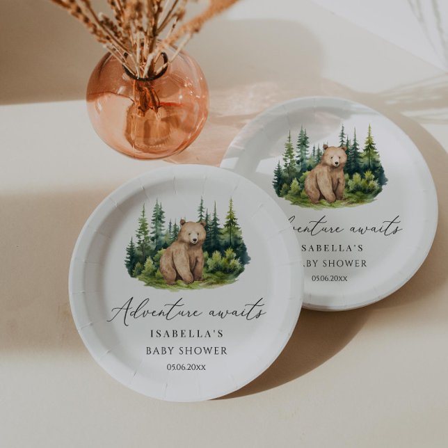 Assiettes En Carton Adventure Await Woodland Bear Baby shower (Créateur téléchargé)