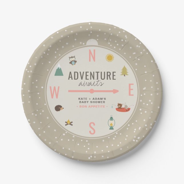 Assiettes En Carton Adventure Await Woodland Girl Baby shower (Devant)