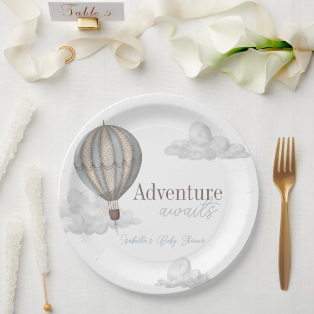 Assiettes En Carton Adventure Awaits Hot Air Balloon Boy Baby Shower (Mariage)