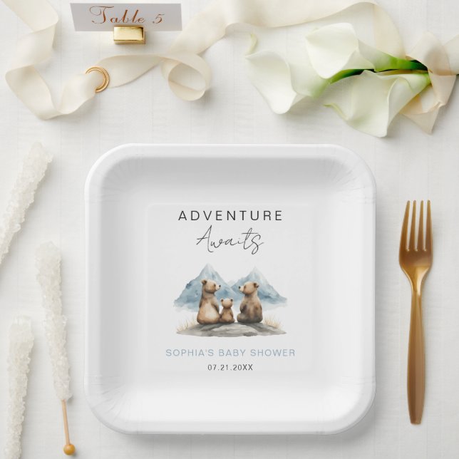 Assiettes En Carton Adventure Awaits Mountains Baby Shower Party (Mariage)