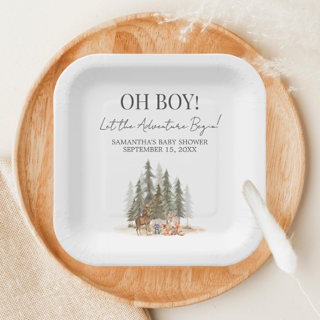 Assiettes En Carton Adventure Begin Baby Shower (Let the Adventure Begin Woodland Animals Baby Shower Paper Plate)
