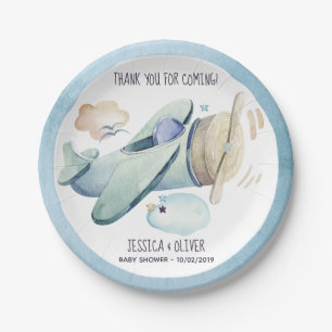 Assiettes En Carton Aéronefs en aquarelle bleu