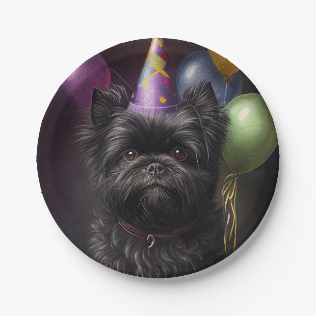 Assiettes En Carton Affenpinscher Chien Ballons d'anniversaire (Devant)
