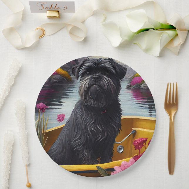 Assiettes En Carton Affenpinscher Chien sur une pagaie : une aventure  (Mariage)