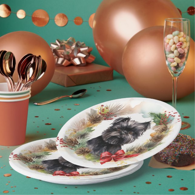 Assiettes En Carton Affenpinscher Christmas Wreath Festive Pup (Multi)