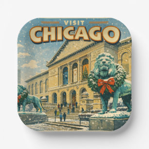 Assiettes En Carton Affiche de l'Institut d'Art de Chicago en hiver