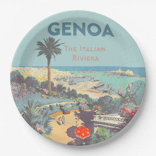 Assiettes En Carton Affiche de voyage vintage Gênes Riviera italienne