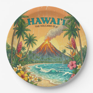 Assiettes En Carton Affiches de voyage hawaïennes vintage - Île d'Hawa