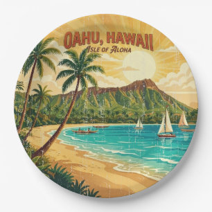 Assiettes En Carton Affiches de voyage hawaïennes vintage - Oahu