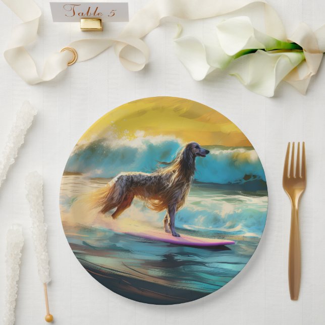 Assiettes En Carton Afghan Hound Beach Surf Peinture (Mariage)