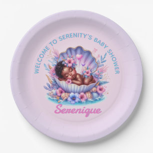 Assiettes En Carton African American Baby Girl in Seashell Pastel