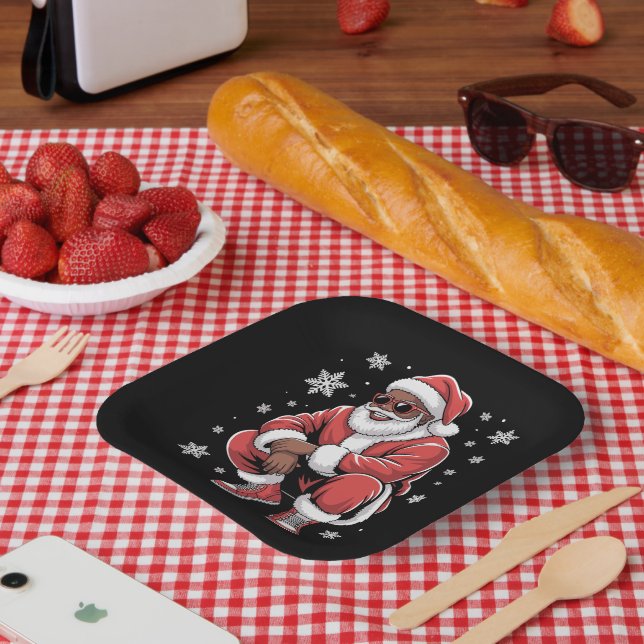 Assiettes En Carton African American Christmas Pajama Xmas Afro Santa  (Pique-nique)
