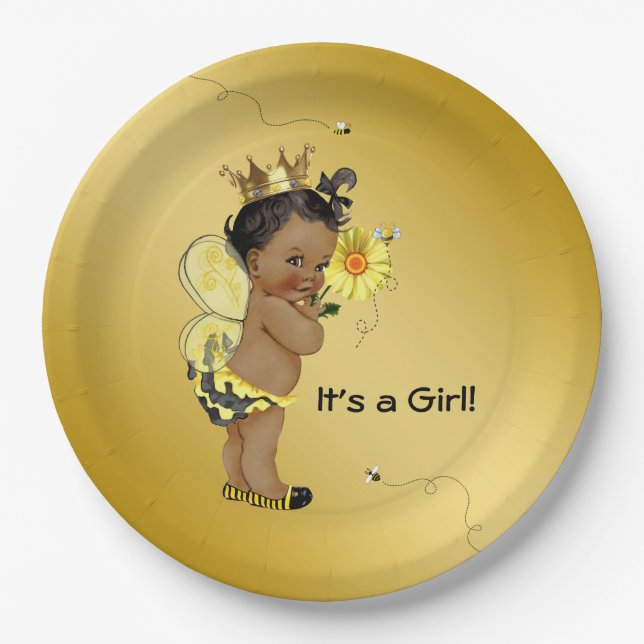 Assiettes En Carton African American Girl Bee Baby shower (Devant)