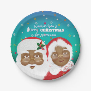 Assiettes En Carton African American Père Noël et Mme Claus