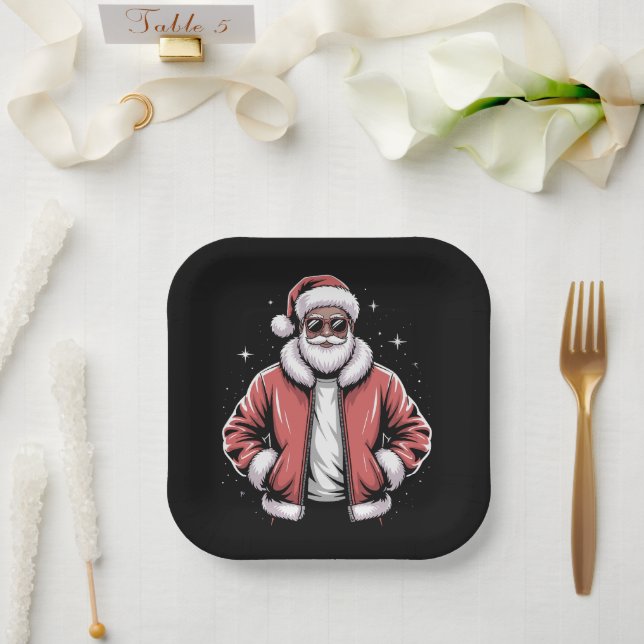 Assiettes En Carton African American Santa Christmas Pajama Cool Black (Mariage)