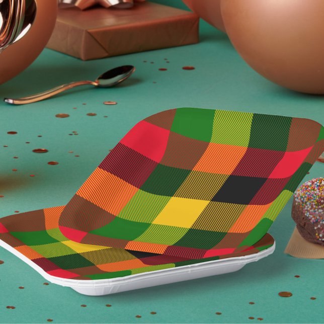Assiettes En Carton  African Rasta Reggae Colours Plaid Pattern Design (Créateur téléchargé)