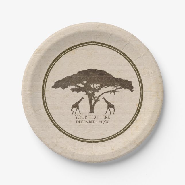 Assiettes En Carton African Safari Deux Giraffes & Tree Vintage Weddin (Devant)