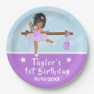 Assiettes En Carton Afro-Américaine Ballerina Purple Tutu Anniversaire