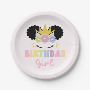 Assiettes En Carton Afro Puff Unicorn Anniversaire fille