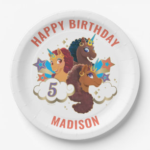 Assiettes En Carton Afro Unicorn   Filles magiques Anniversaire
