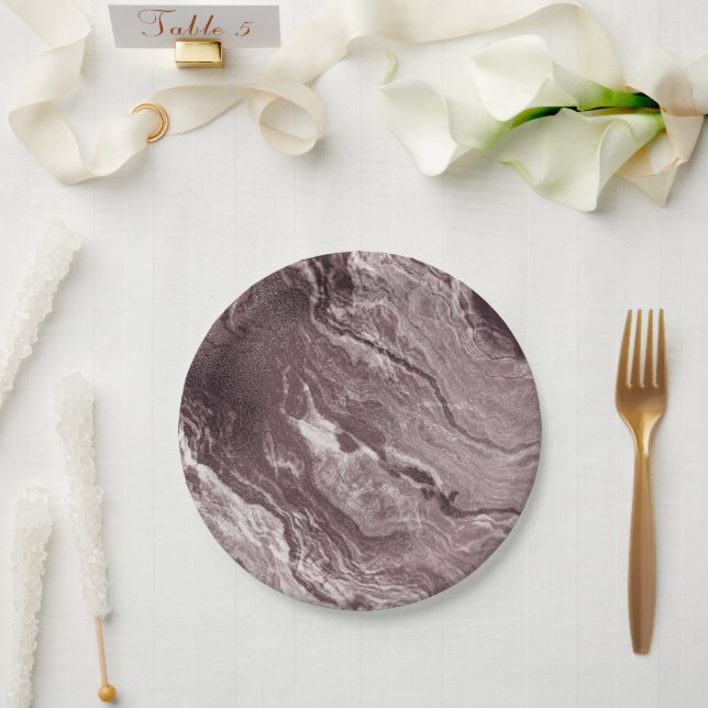 Assiettes En Carton Agate de mauve cristallisée | Marbre rose Rose pou (Mariage)