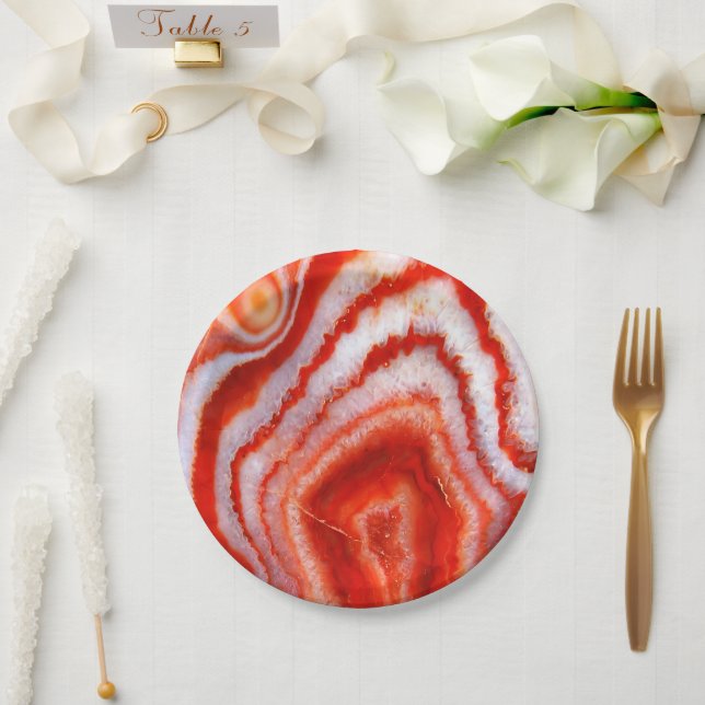 Assiettes En Carton Agate Orange Sanguine. (Mariage)