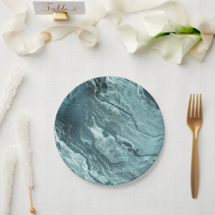 Assiettes En Carton Agate Turquoise cristallisée Pierre marbrée noir