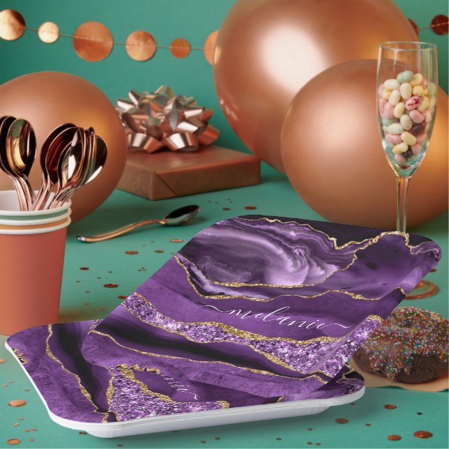 Assiettes En Carton Agate Violet Parties scintillant Or Géode Votre No (Multi)