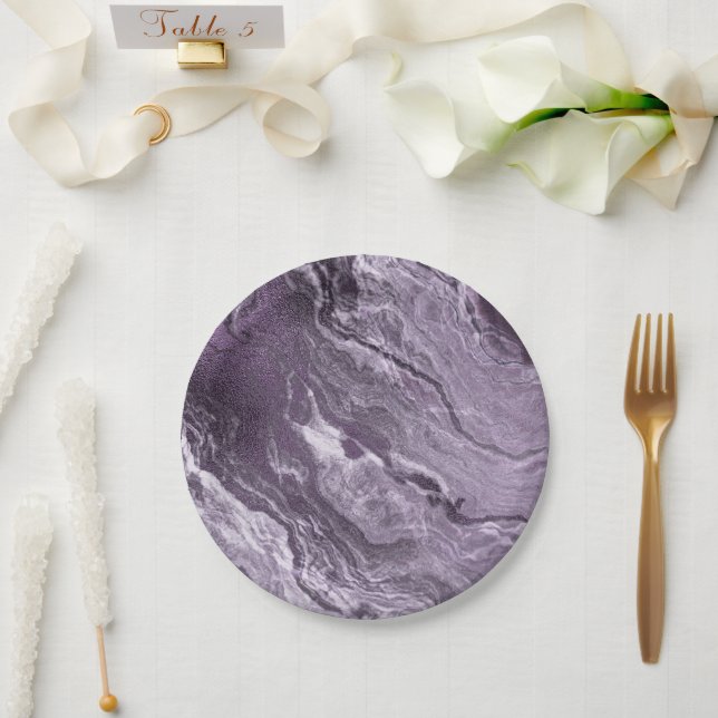 Assiettes En Carton Agate violette cristallisée | Moody Marbled Stone (Mariage)