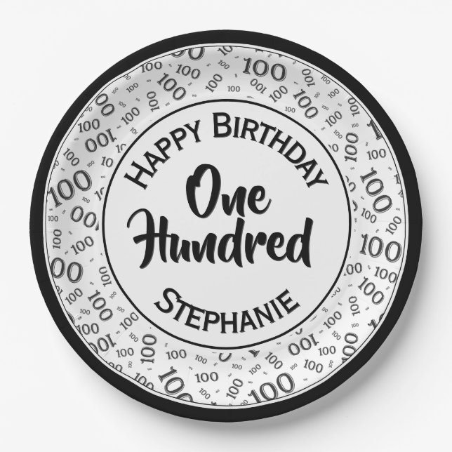 Assiettes En Carton Âge 100 Nombre éparpillé Motif noir/blanc (Devant)