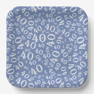 Assiettes En Carton Âge 40 motif numérique aléatoire bleu/blanc