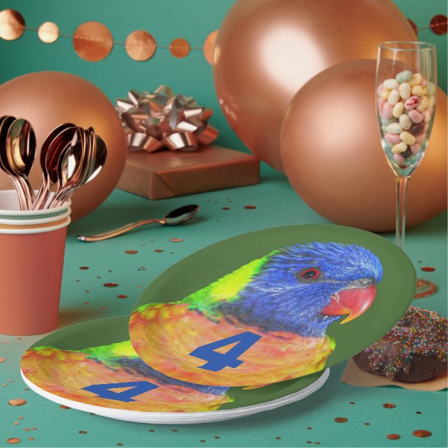 Assiettes En Carton Âge d'anniversaire de l'enfant Rainbow Lorikeet (Multi)