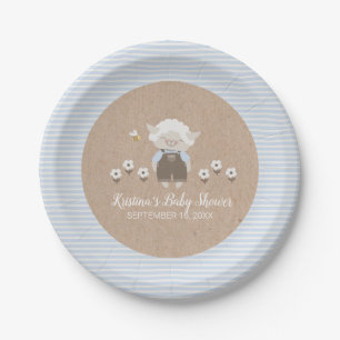 Assiettes En Carton Agneau garçon mignet Baby shower Kraft bleu