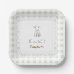 Assiettes En Carton agneau rustique mignon vert sauge à carreaux Bap