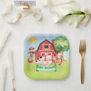 Assiettes En Carton Agritourisme Animaux Baby shower verdoyant