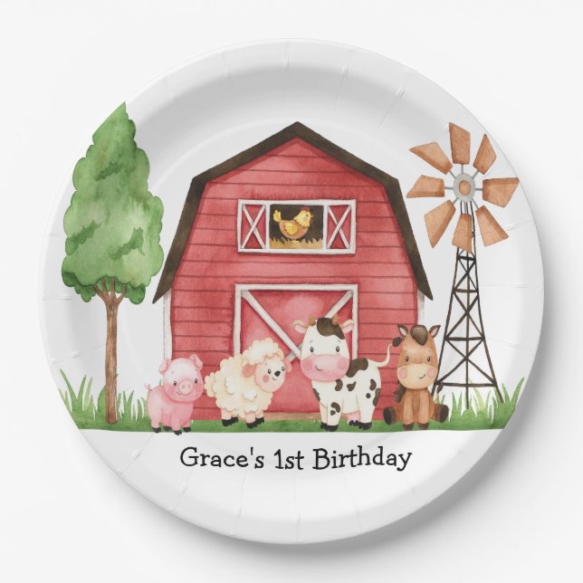 Assiettes En Carton Agritourisme Barnyard Plaques d'anniversaire (Devant)