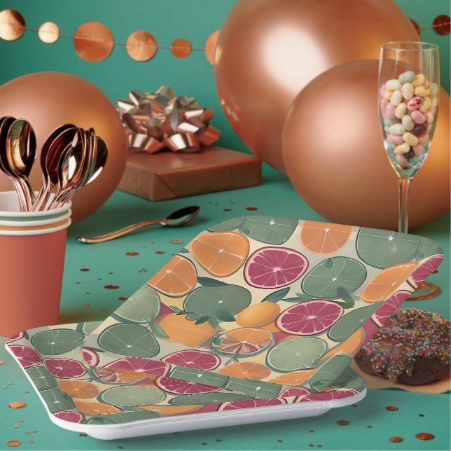 Assiettes En Carton Agrumes dans des tons feutrés (Multi)