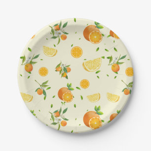 Assiettes En Carton Agrumes TROPICALES FRUITS D'ÉTÉ Citron orange tran