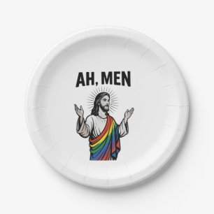 Assiettes En Carton Ah Men Funny LGBT Gay pride Jesus Rainbow