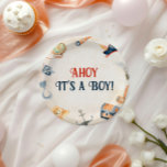 Assiettes En Carton Ahoy C'est un Baby shower de pirates<br><div class="desc">Terminez votre célébration sur le thème des pirates avec notre "Ahoy It's A Boy Pirate Baby shower Paper Plates". Ces assiettes festives présentent un design dynamique avec des bateaux de pirates ludiques, des coffres au trésor et des éléments nautiques en bleu et rouge gras. Parfaits pour servir des snacks, des...</div>