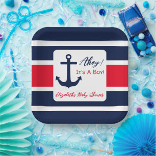 Assiettes En Carton Ahoy C'est un garçon ! Baby shower nautique
